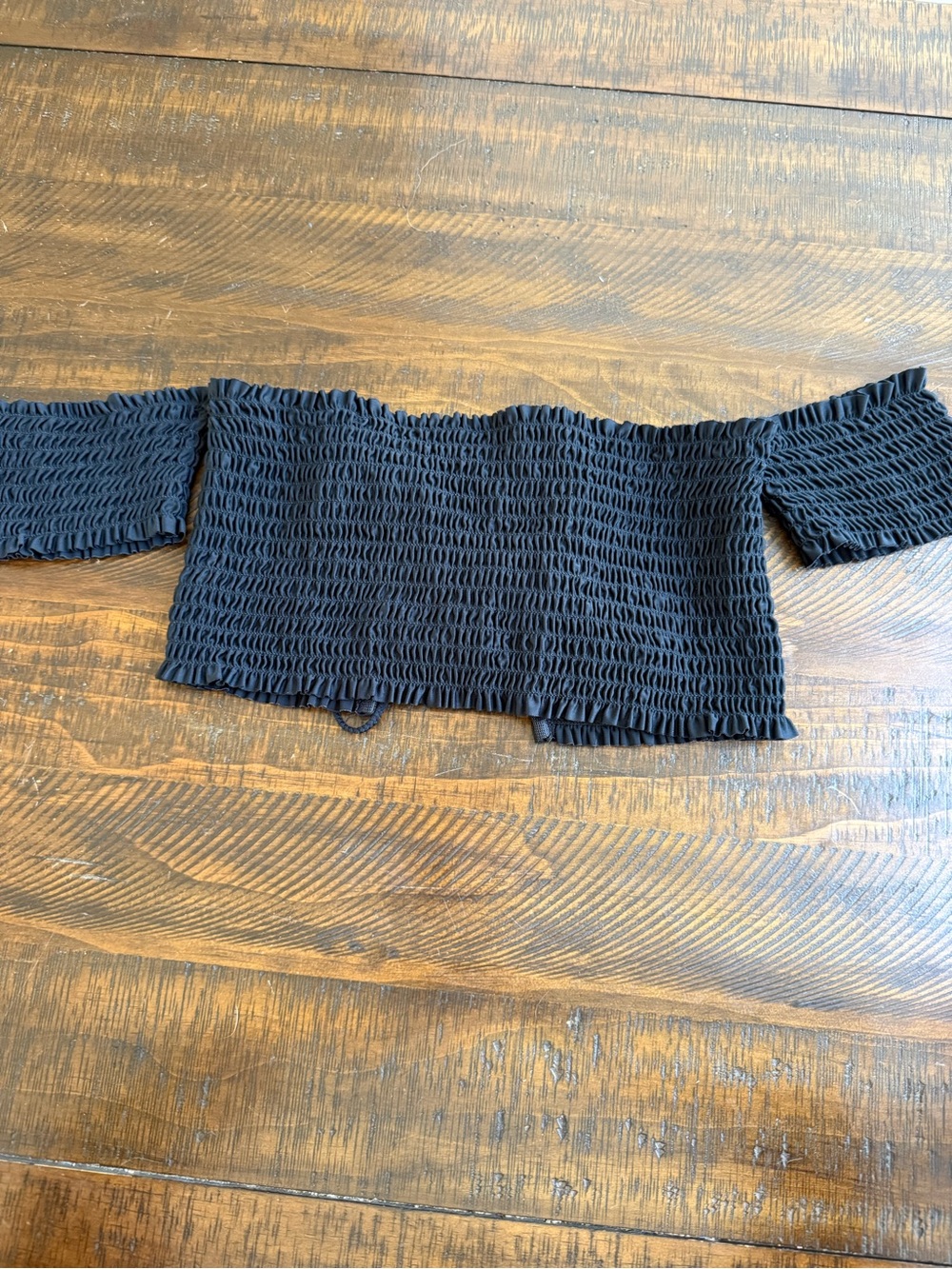 Pilyq Black Smocked Off-Shoulder Bikini Top